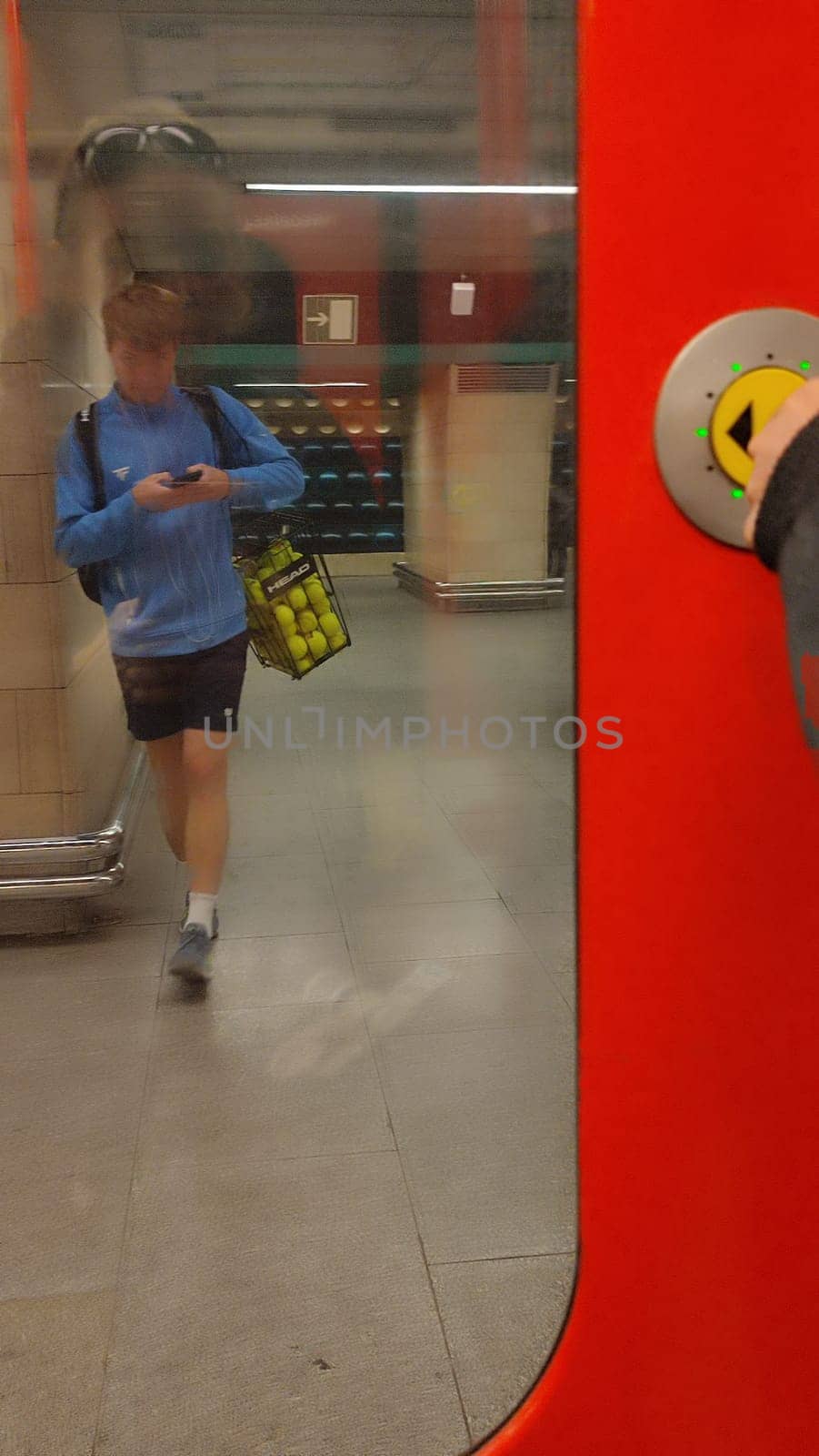 October 15 2024 Prague Czech Republic Europe Train door button. High quality photo