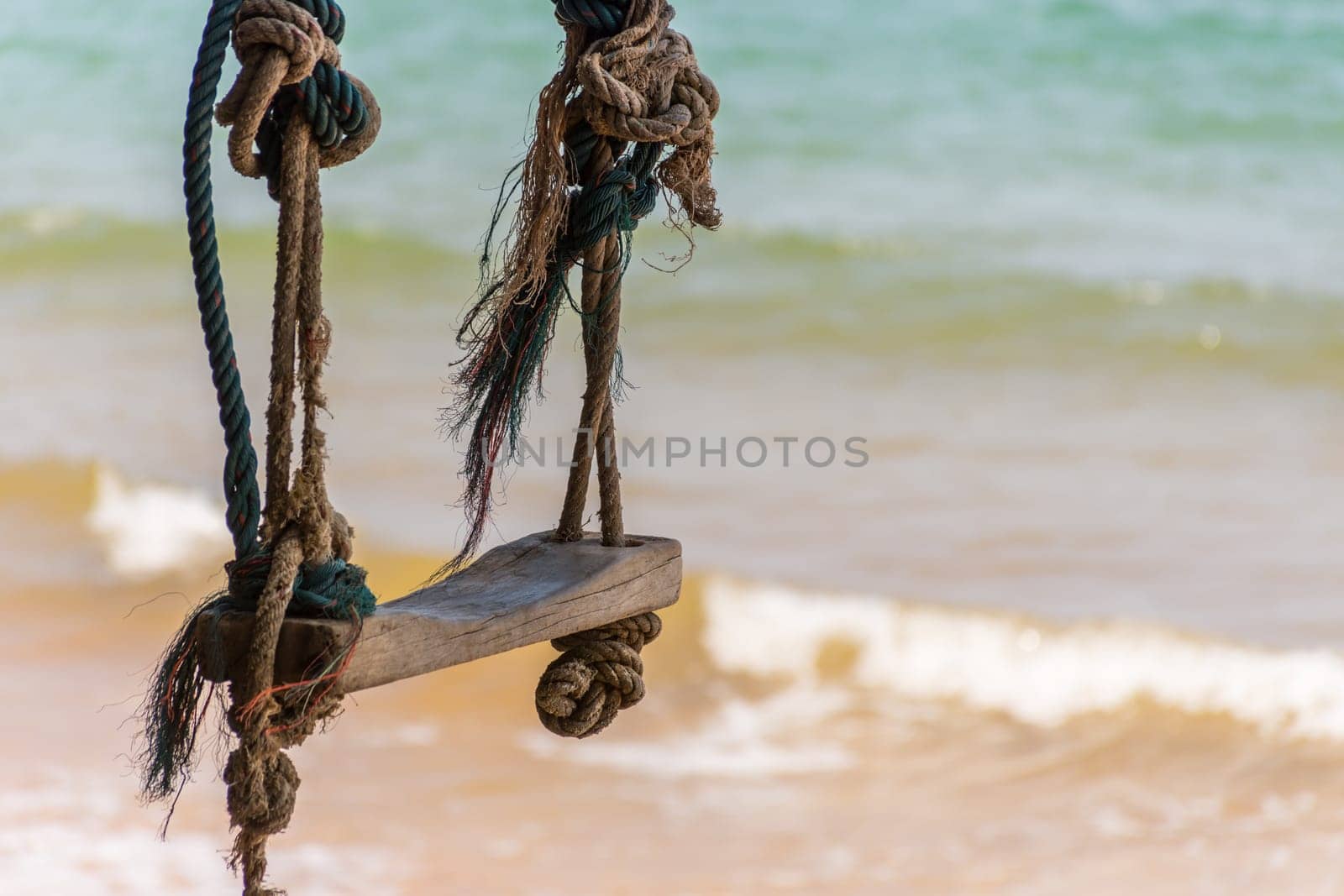 Landscape of travel place with nature at a beach and tropical sea with blue sky and have a outdoor swing use for relax in happy vacation