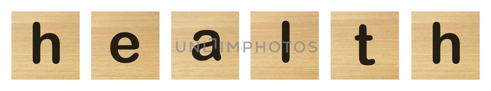 A health word with wood blocks on white