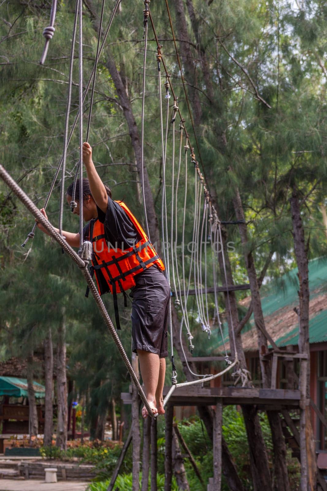 Asia people travel at adventure bases camp sky walker in Thailand