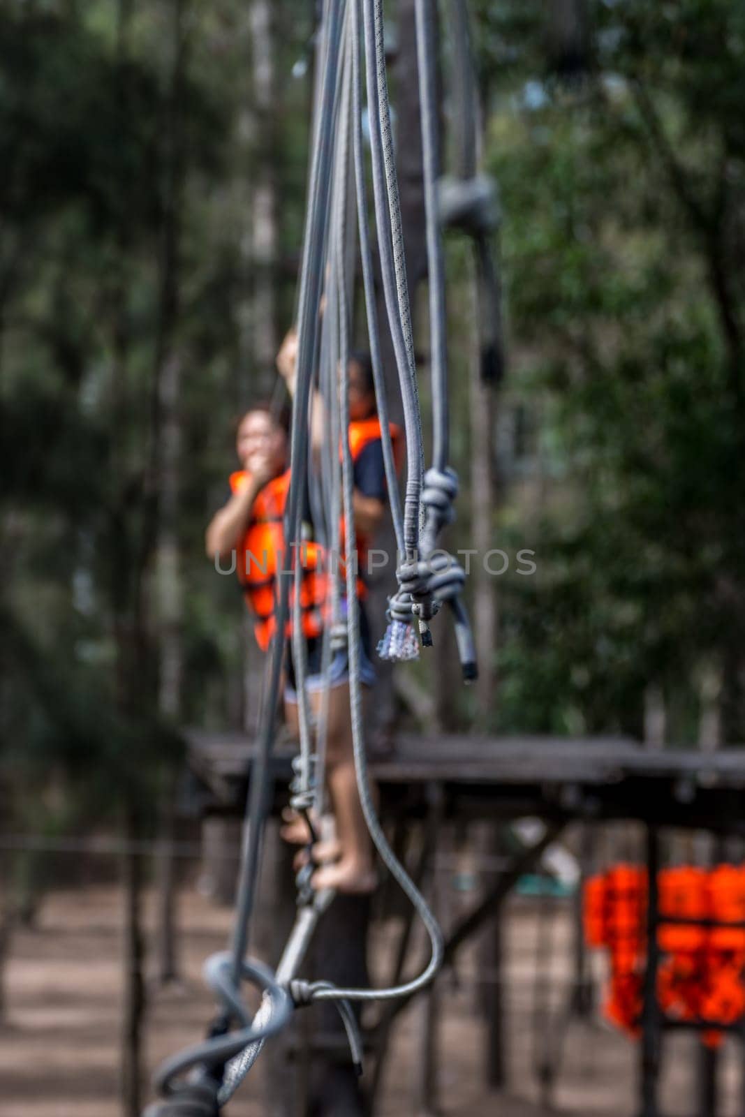 Asia people travel at adventure bases camp sky walker in Thailand