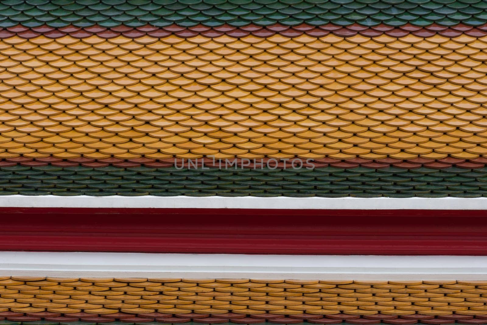 Tile roof of old Thai temple