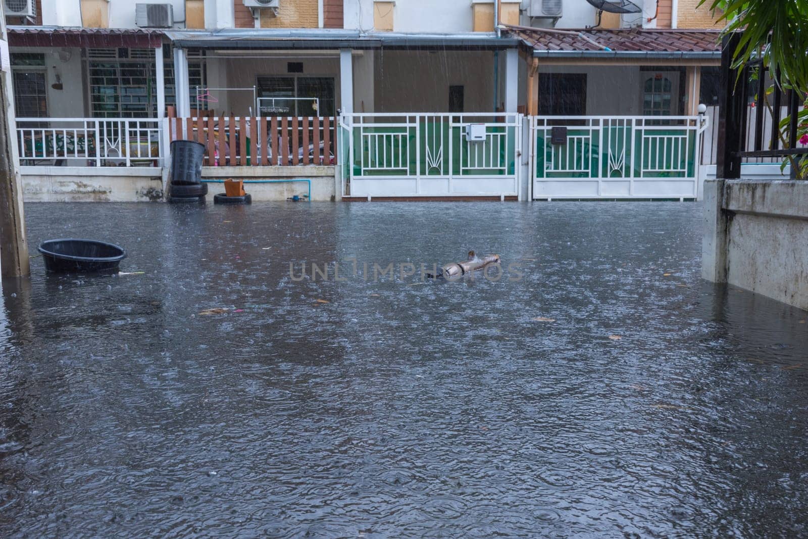 Water flood village in Don Mueang district. Problem with the drainage system.