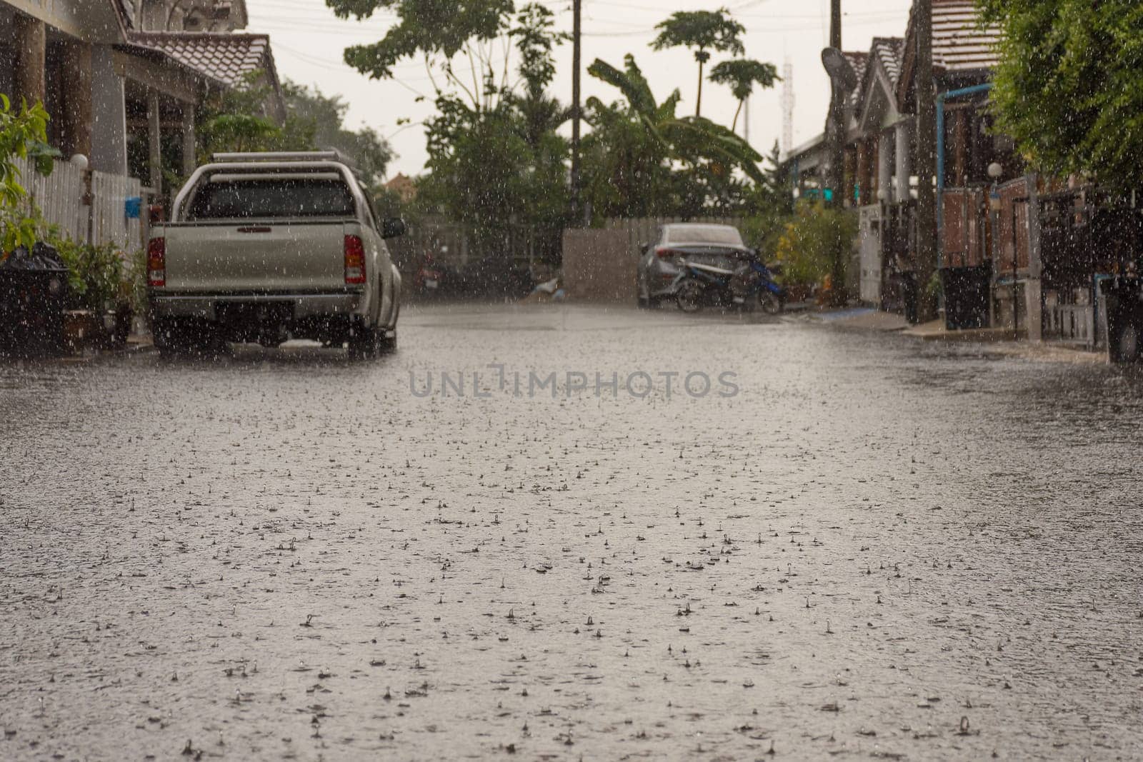 Water flood village in Don Mueang district. Problem with the drainage system.
