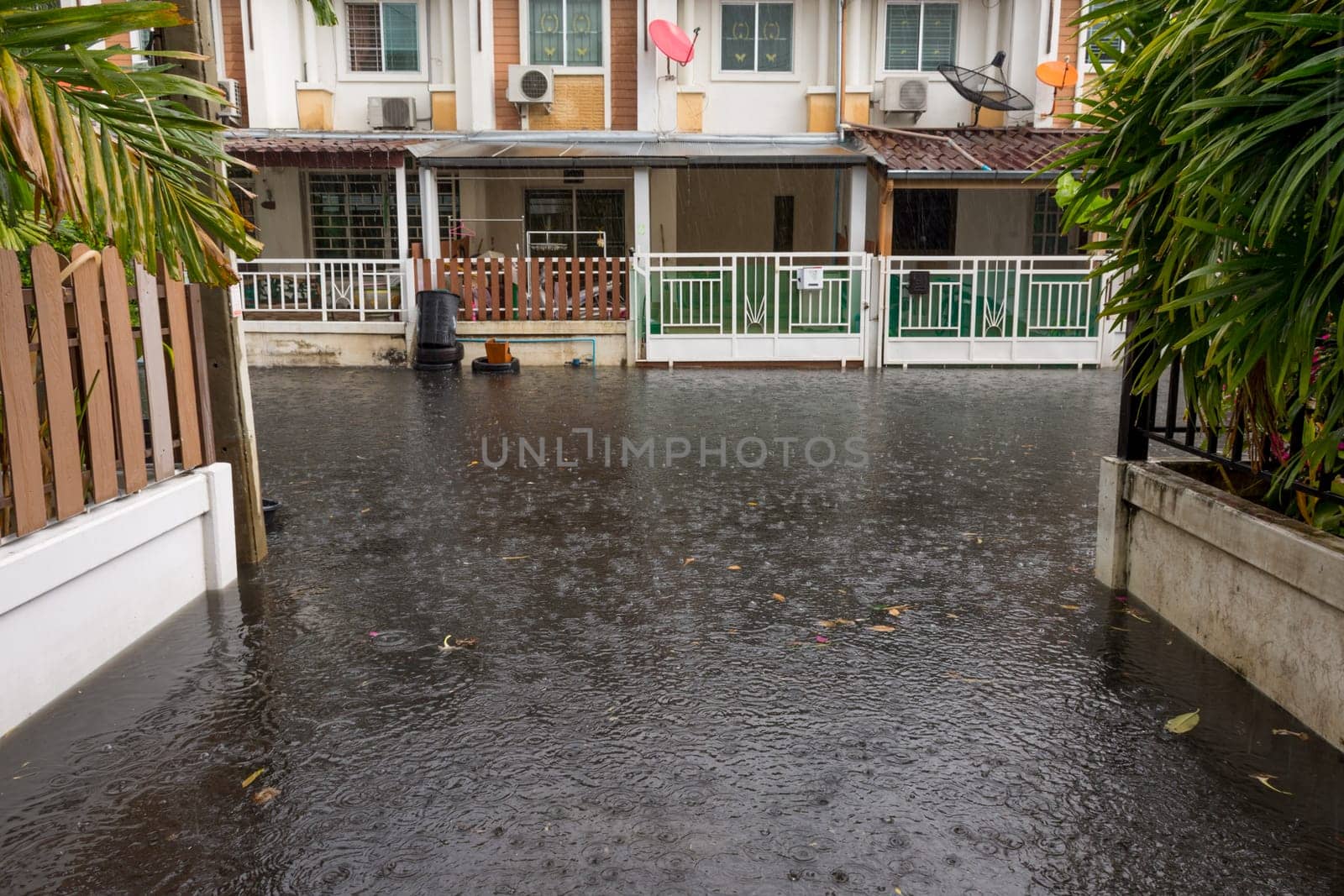 Water flood village in Don Mueang district. Problem with the drainage system.