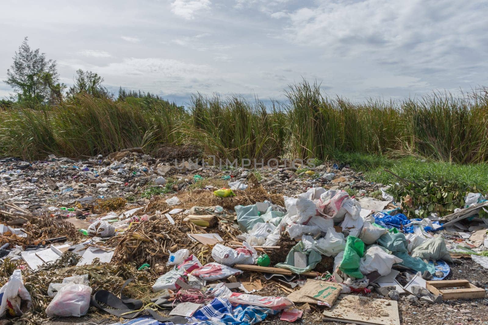Garbage and junk dump to the landfill in field it illegal, hazardous and dangerous for environment