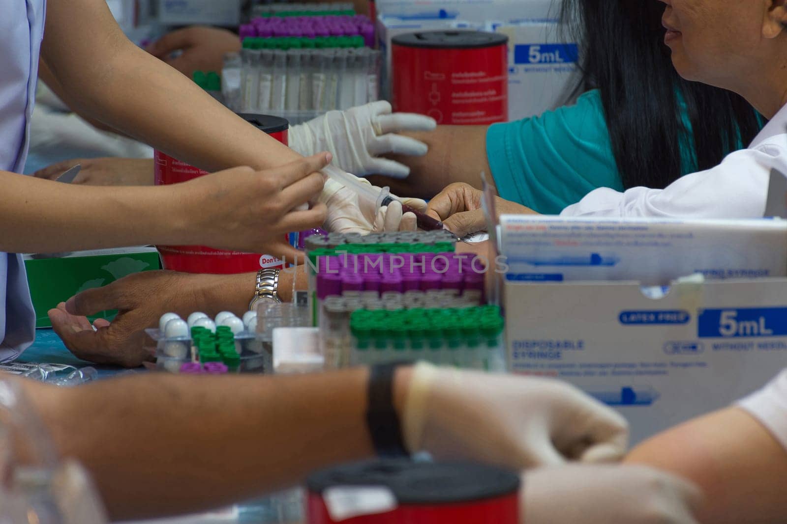 Collection blood in lab for checkup a health check by doctor and nurse