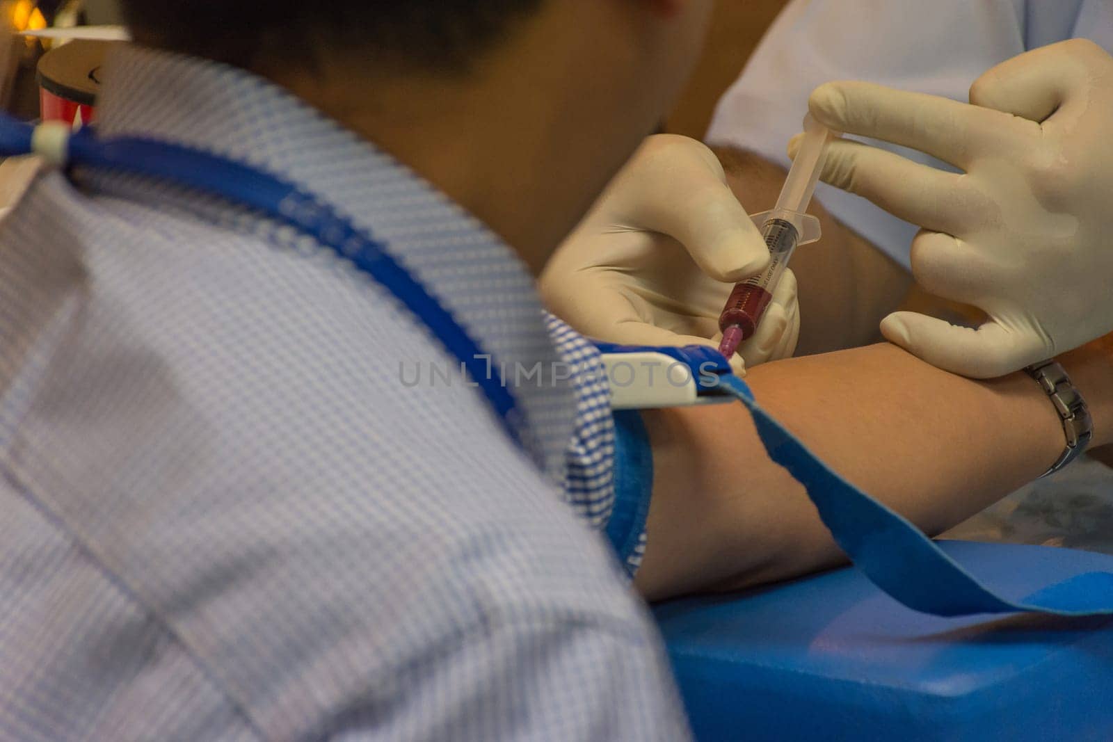 Collection blood in lab for checkup a health check by doctor and nurse