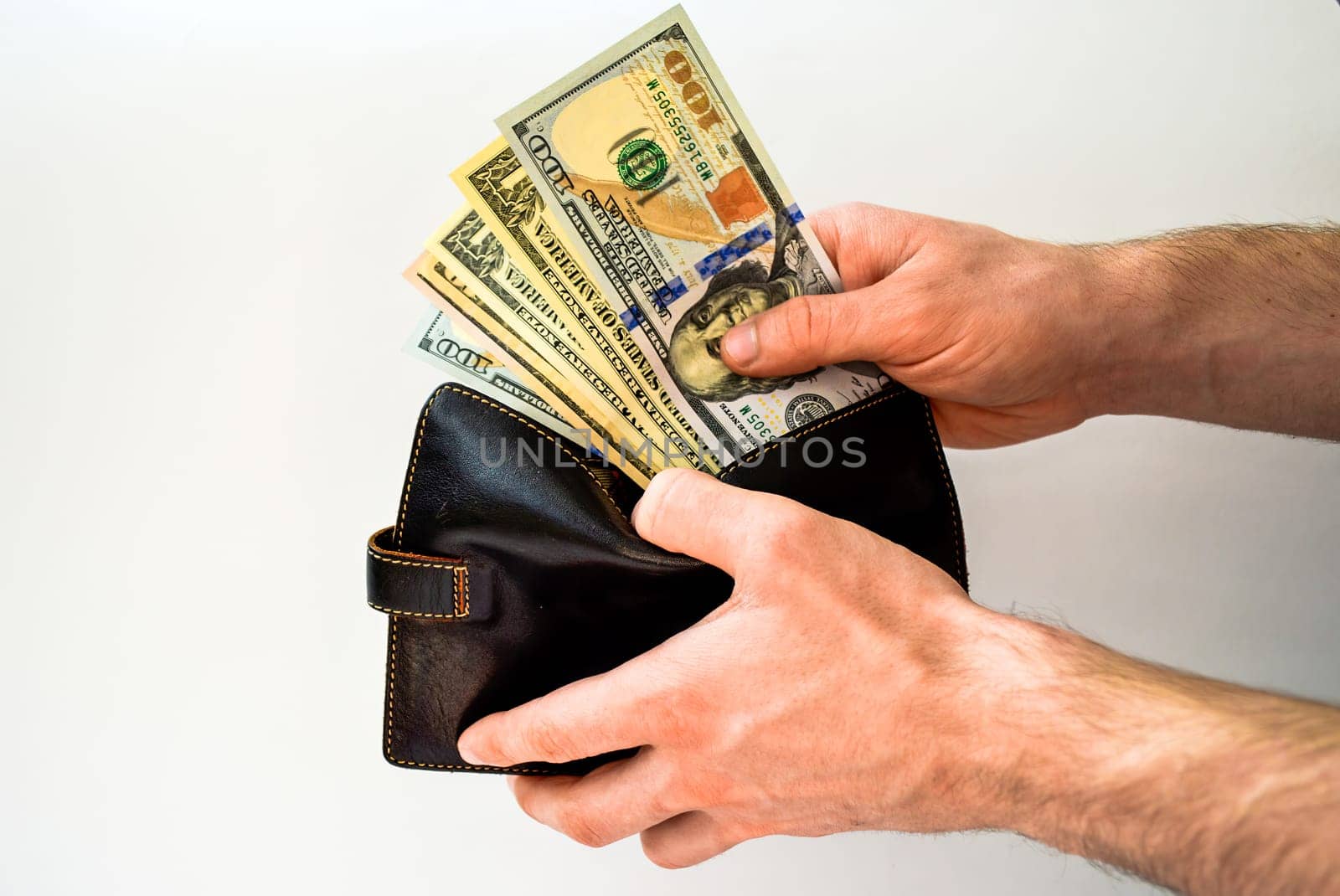 Black leather wallet with money usa dollars