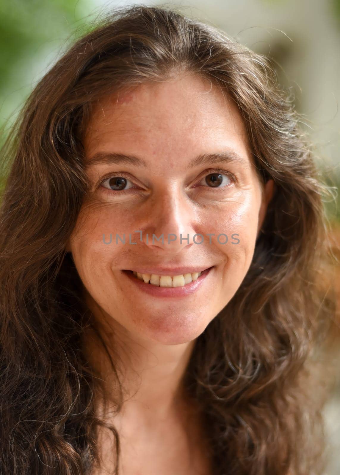 Portrait of 40 years old slavic woman close up without make up