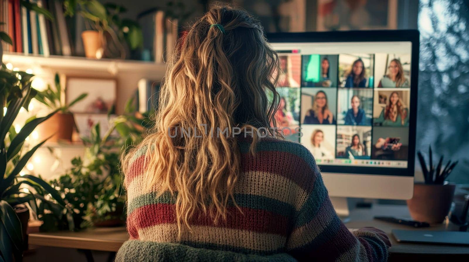 remote work at home hybrid work telecommuting teleconference work from anywhere remote office laptop computer woman businesswoman flex work distributed work webcam conference call coworkers teamwork. High quality illustration