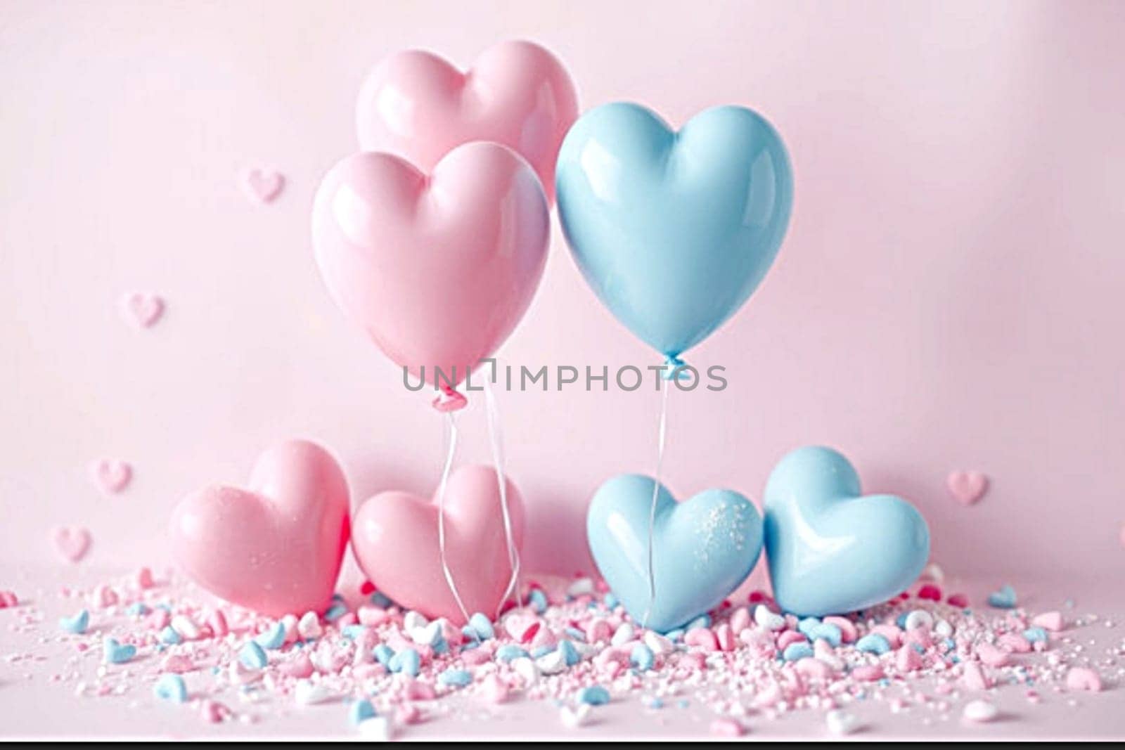 Pink blue hearts love 3d objects valentine generated ai alt illustration . High quality 3d illustration