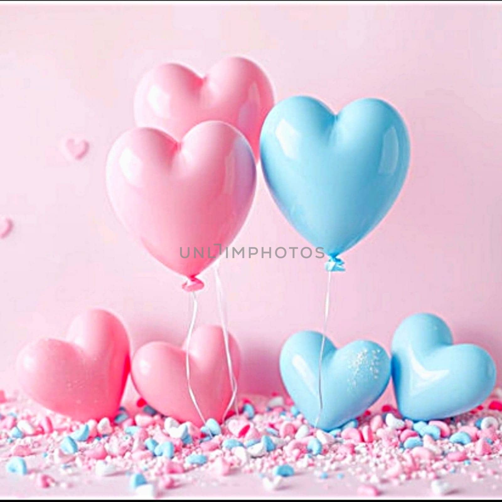 Pink blue hearts love 3d objects valentine generated ai alt illustration . High quality 3d illustration