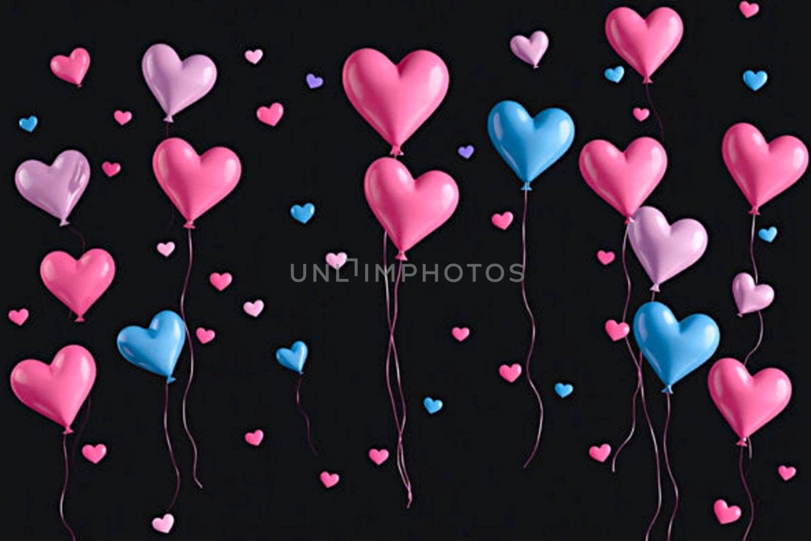 Pink blue hearts love 3d objects valentine generated ai alt illustration . High quality 3d illustration black background