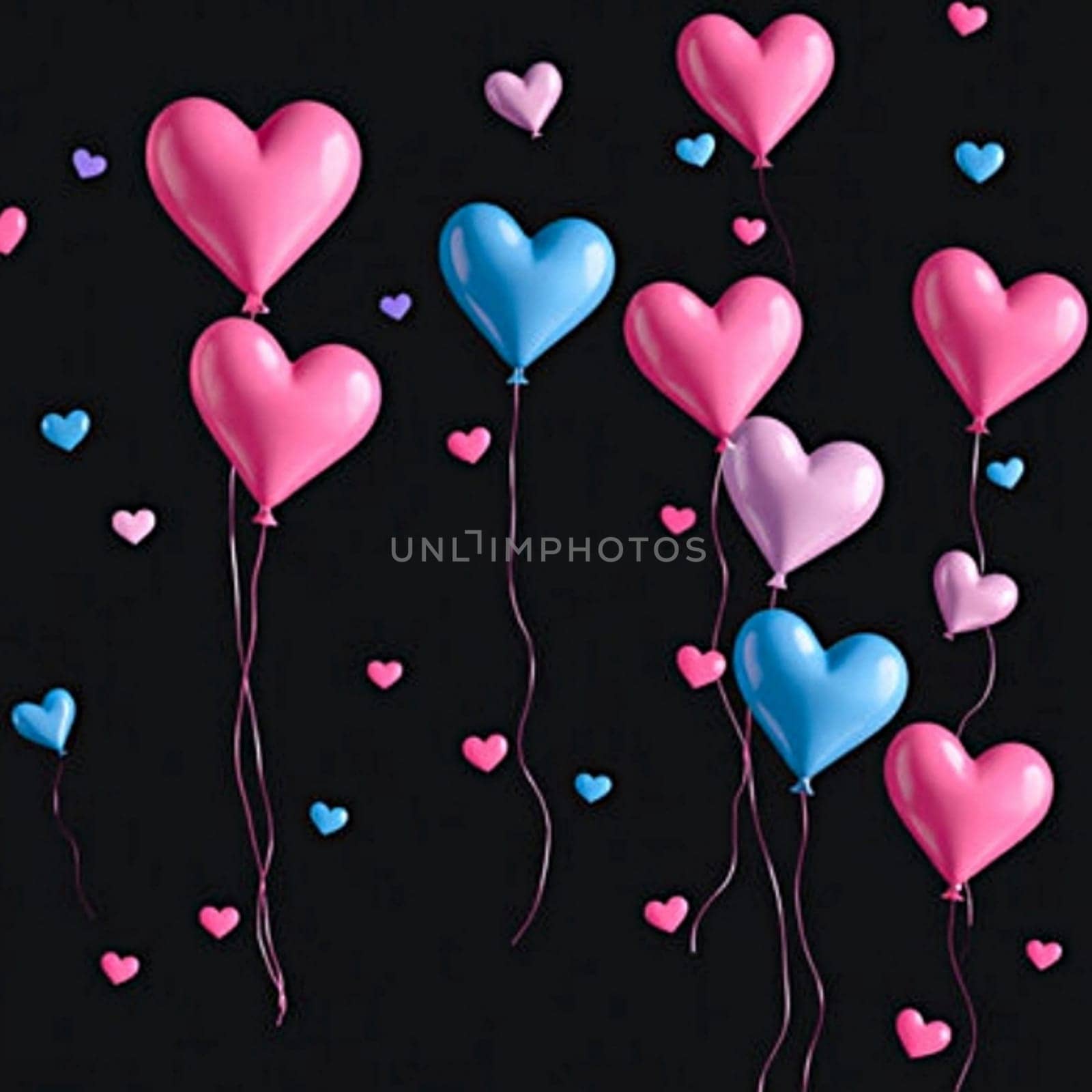Pink blue hearts love 3d objects valentine generated ai alt illustration . High quality 3d illustration black background