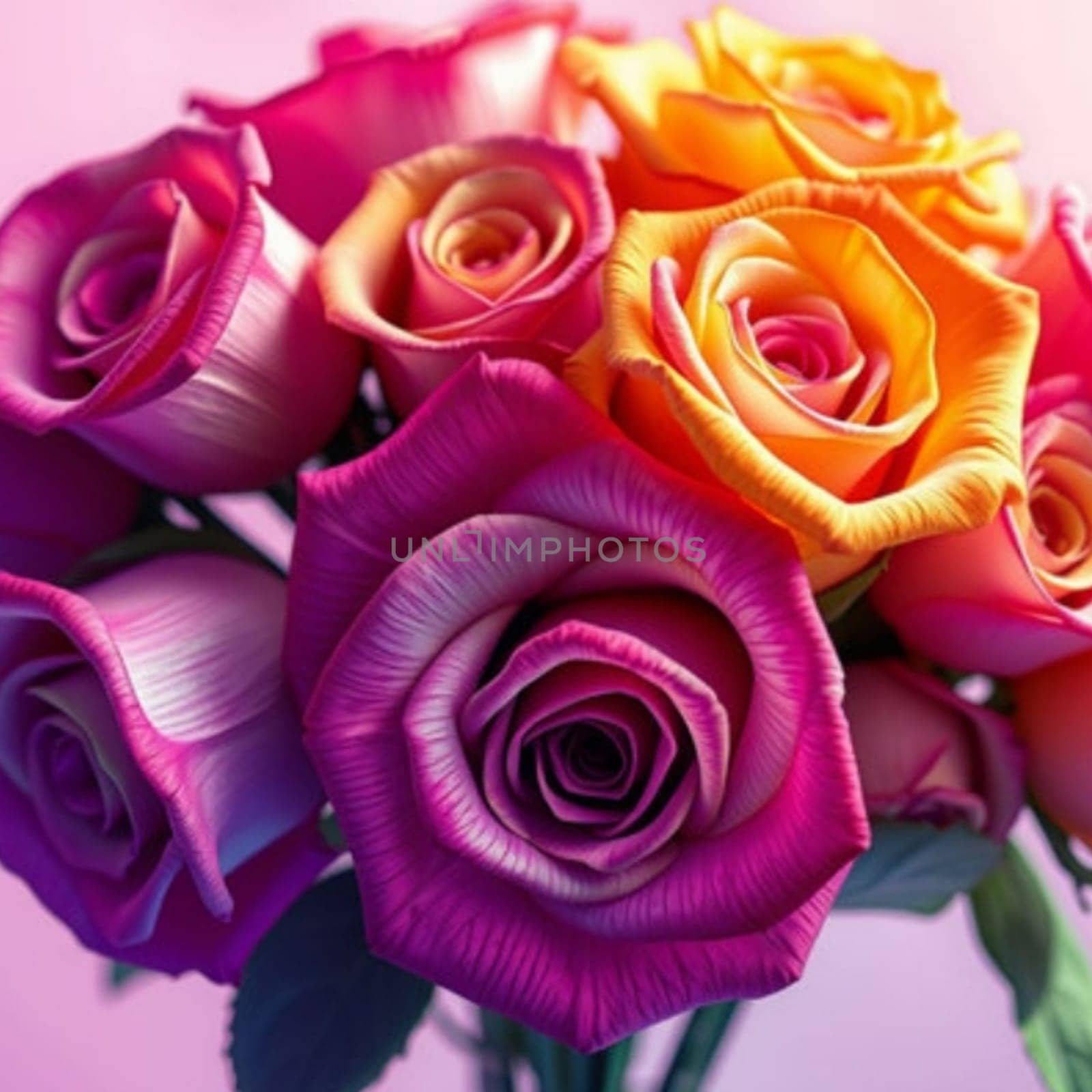 roses flowers bouquet gradient color beauty flora valentine wedding love plants petals women's day generated ai alt illustration render . High quality 3d illustration