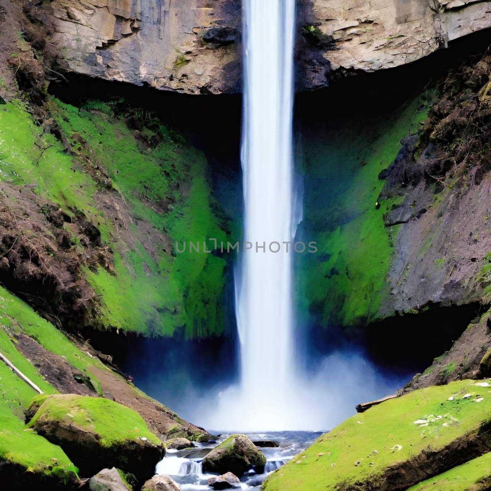 waterfall water stream river forest nature spring generated ai alt art. High quality illustration stones