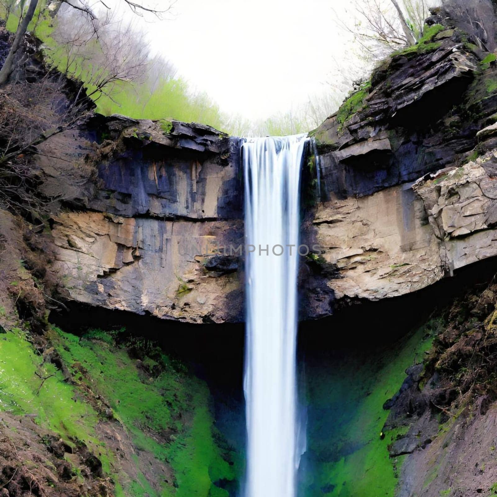 waterfall water stream river forest nature spring generated ai alt art. High quality illustration stones