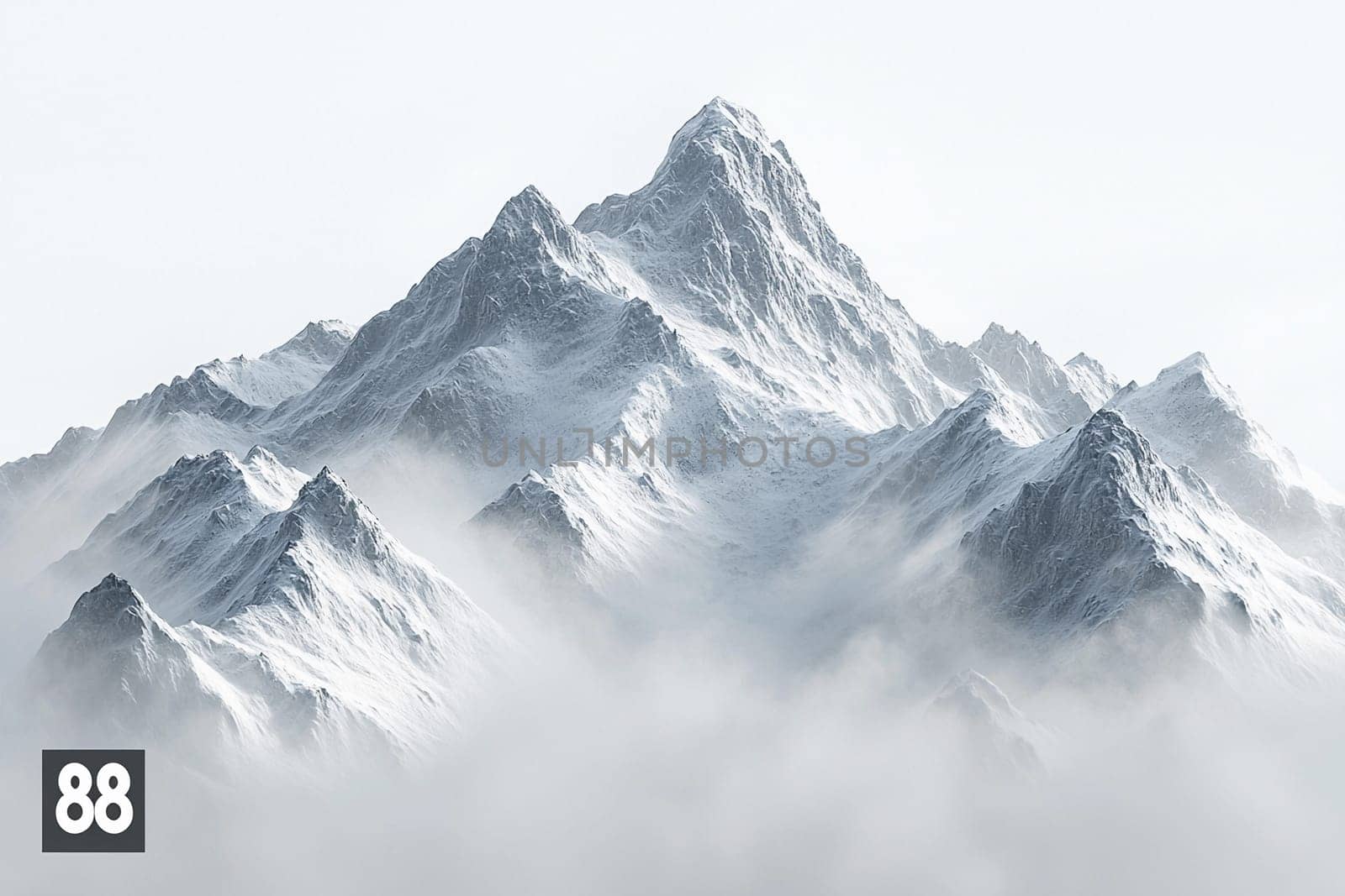 Snowy mountain range with swirling clouds, a stunning showcase of nature's beauty.