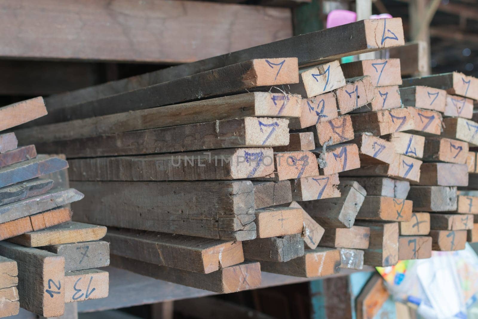 Timber wood from natural hardwood in warehouse for a construction