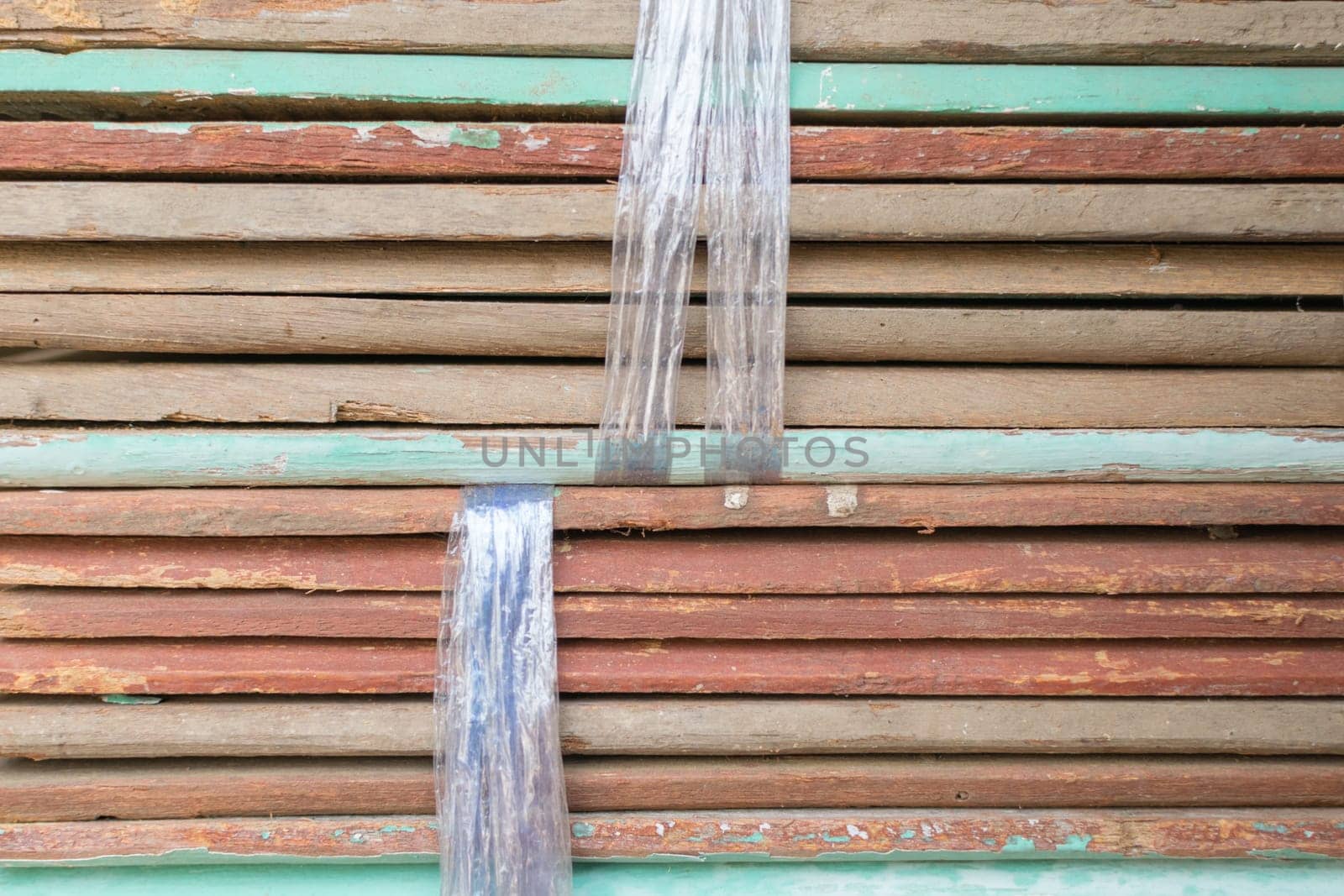 Slat wood from natural hardwood in warehouse for a construction