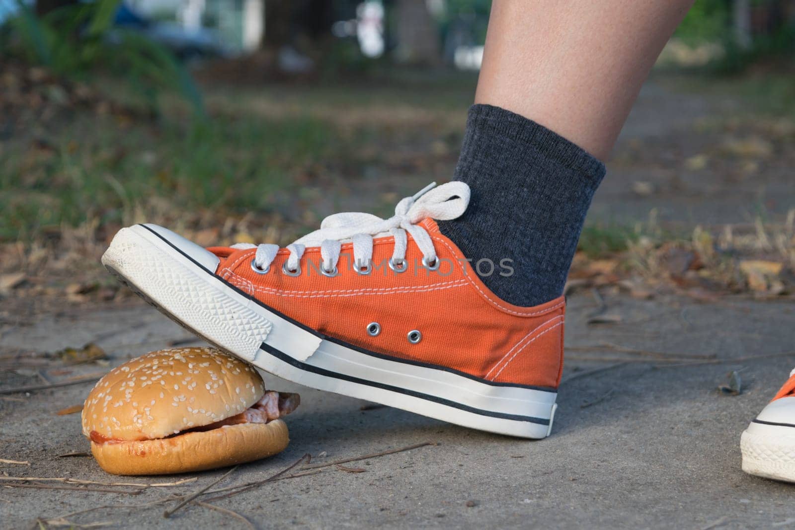 Good bye junk food hamburger left to jogging exercise