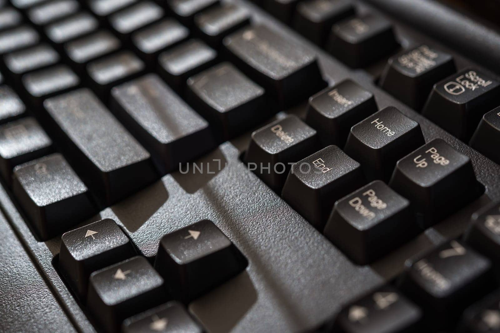 Keyboard for computer server or desktop computer focus on home and end button on a keyboard in office, business and information technology concept