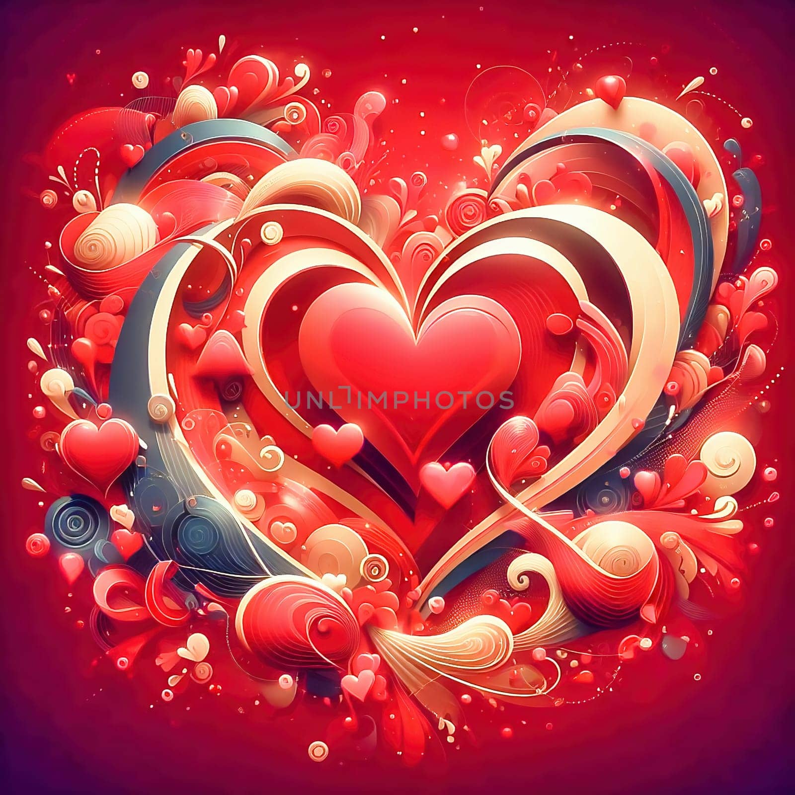A digital artwork with red hearts, futuristic lines and glowing effects - perfect for Valentine's Day, love, romance and modern designs