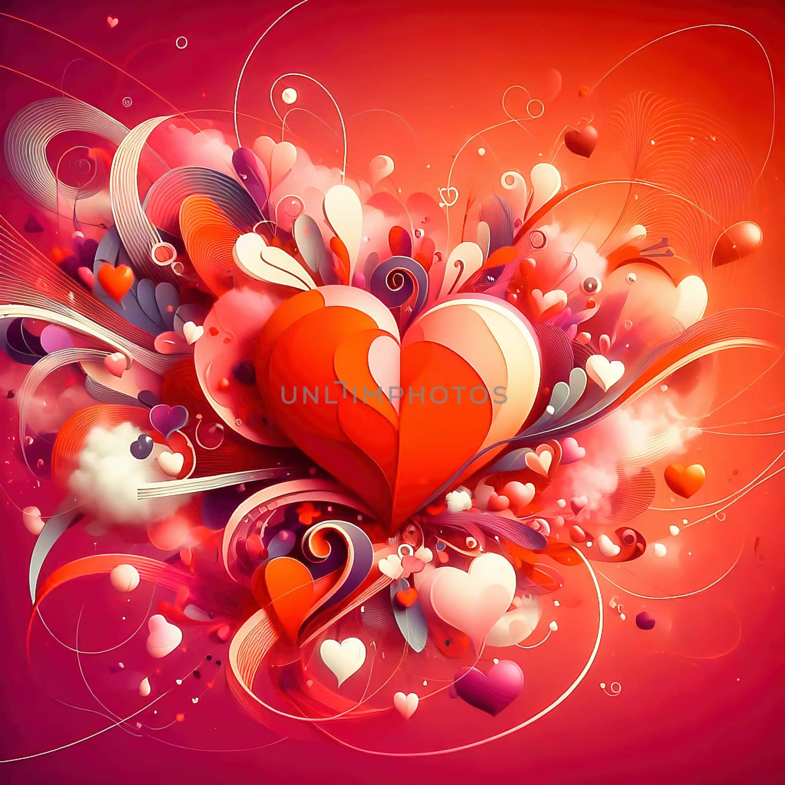A digital artwork with red hearts, futuristic lines and glowing effects - perfect for Valentine's Day, love, romance and modern designs
