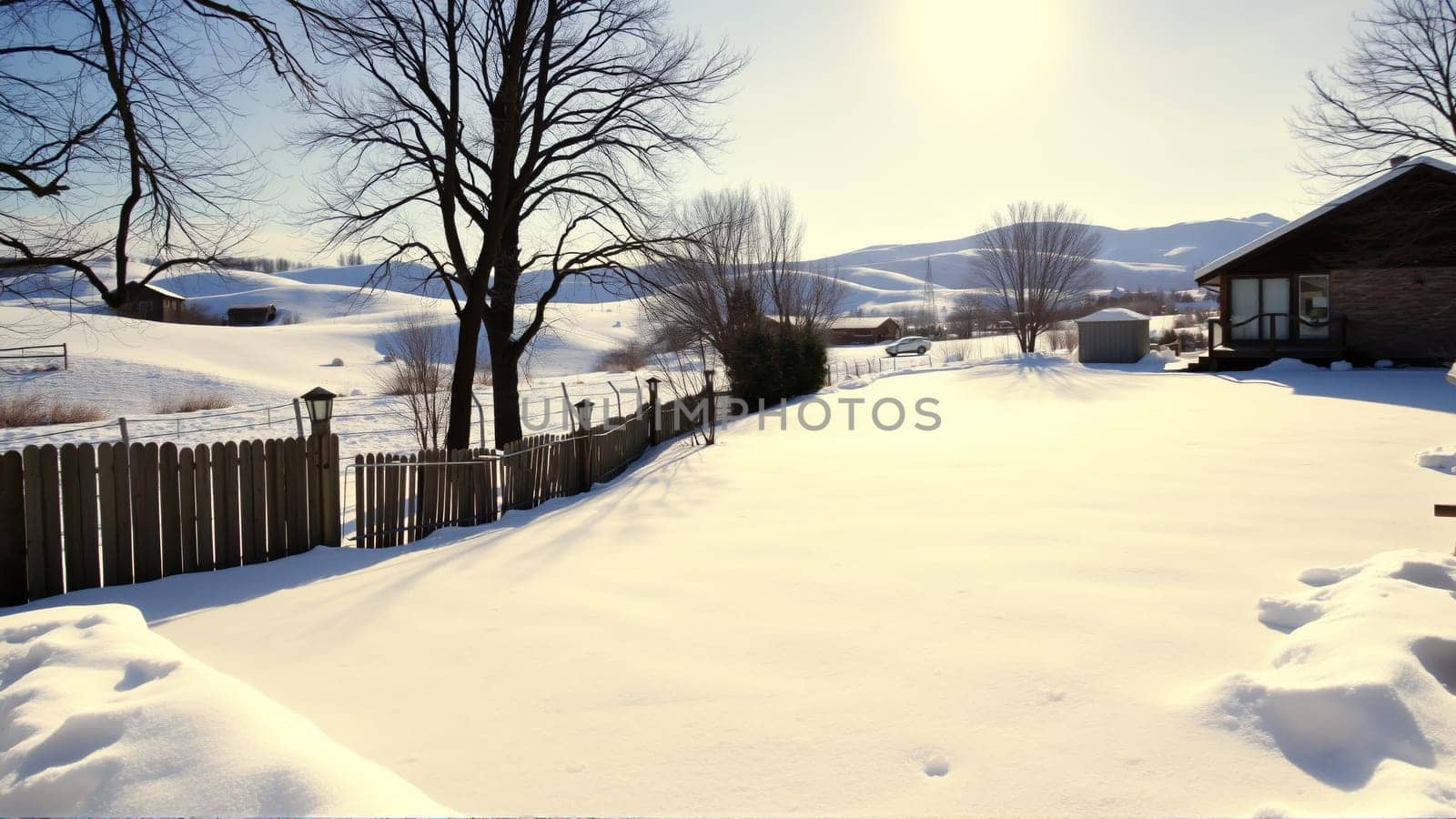 Village house, countryside covered with snow. High quality photo
