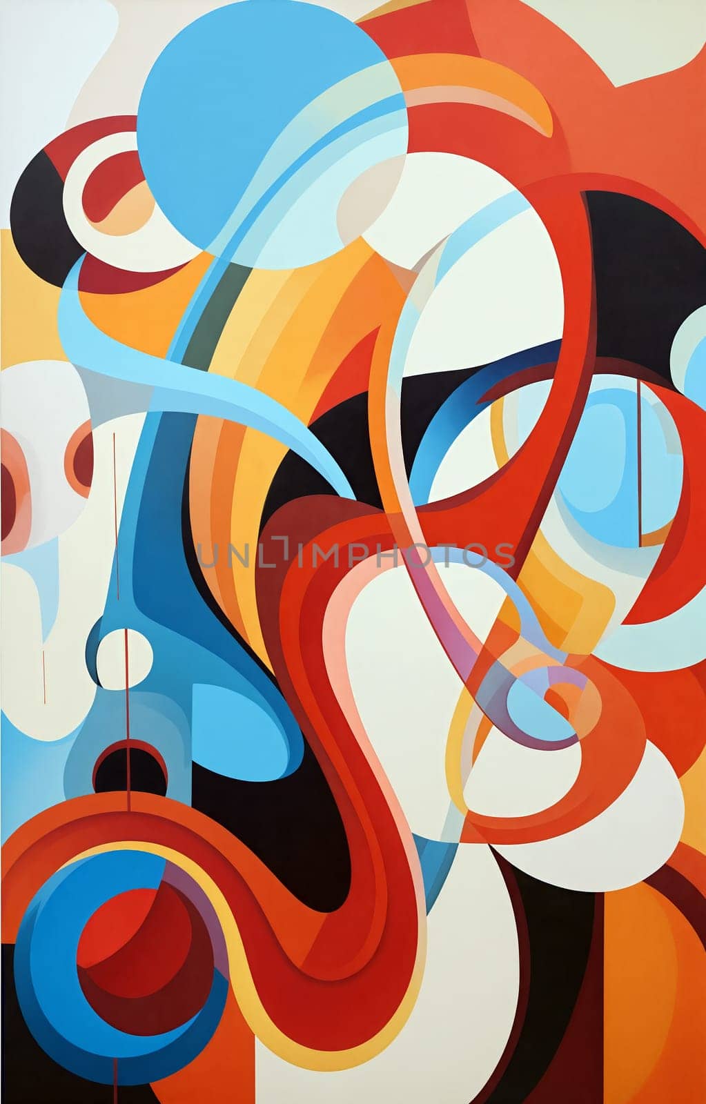This vibrant abstract artwork features swirling shapes and vivid colors, creating a dynamic visual experience ideal for contemporary art lovers - Generative AI
