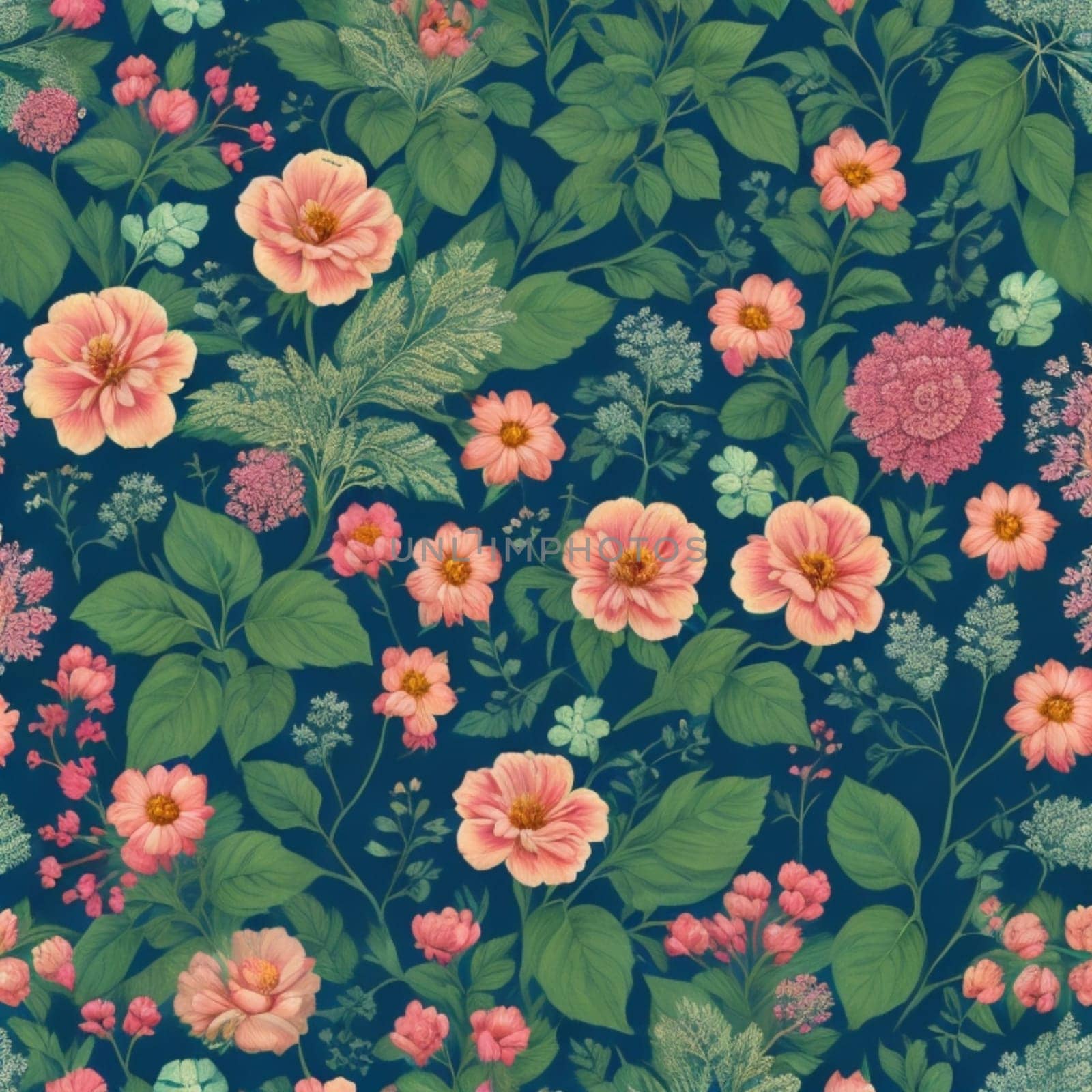 Seamless patterns of flowers and trees repeating design, by verbano