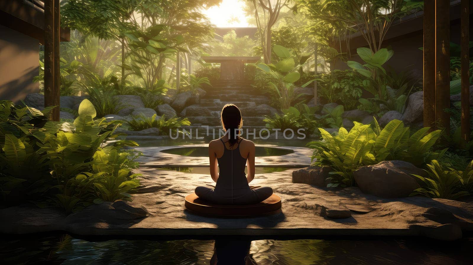 A yoga session in a tranquil spa ultra realistic illustration - Generative AI. by simakovavector