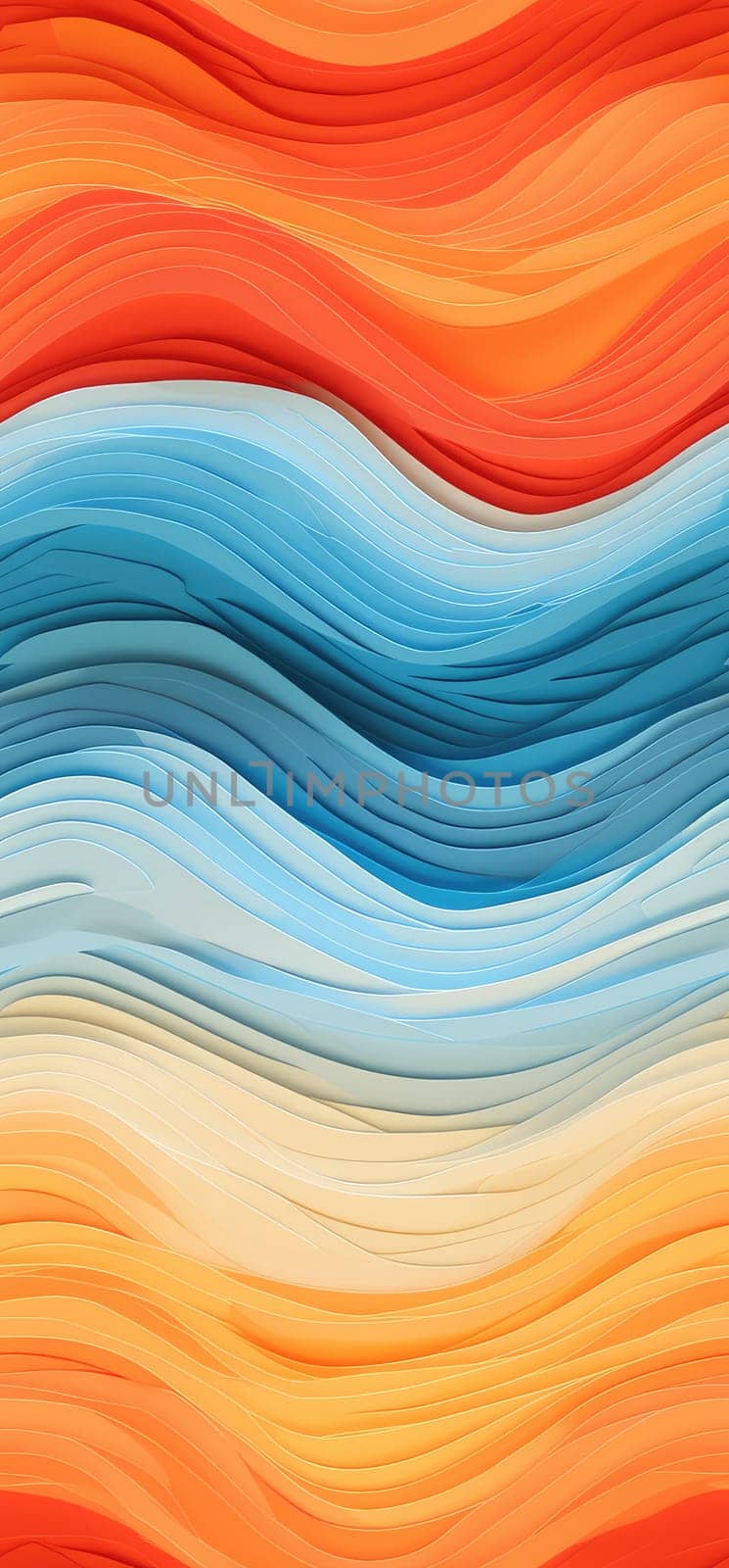 A captivating interplay of orange, yellow, and blue waves bold graphic illustration - Generative AI. by simakovavector
