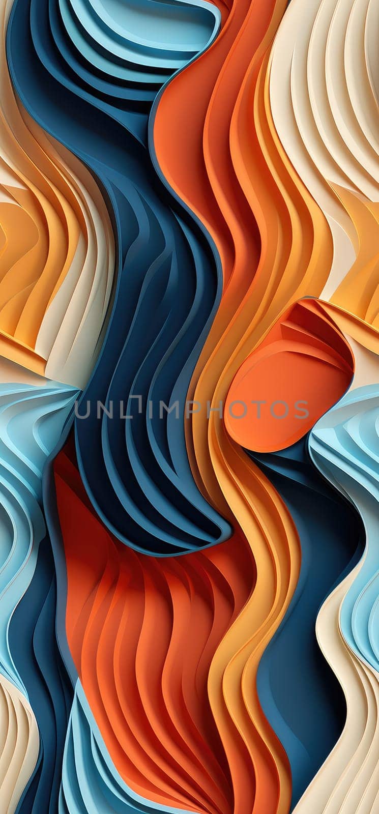 A dynamic composition of orange, yellow, and blue waves bold graphic illustration - Generative AI. by simakovavector