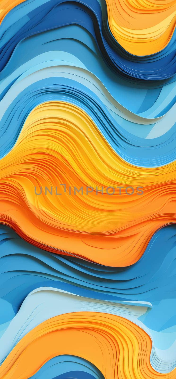 A symphony of color and motion bold graphic illustration - Generative AI. Striped, yellow, orange, blue.