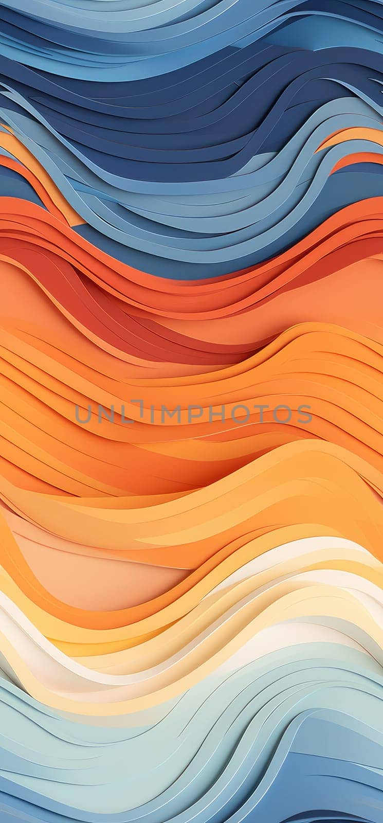 Abstract waves of orange, yellow, and blue waves bold graphic illustration - Generative AI. by simakovavector