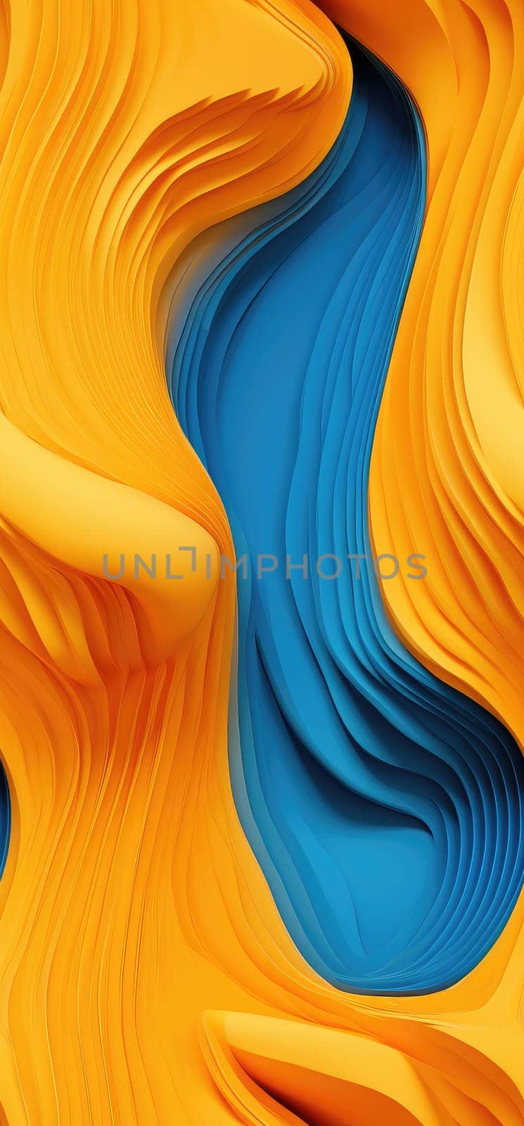 Abstract waves of orange, yellow, and blue waves bold graphic illustration - Generative AI. by simakovavector