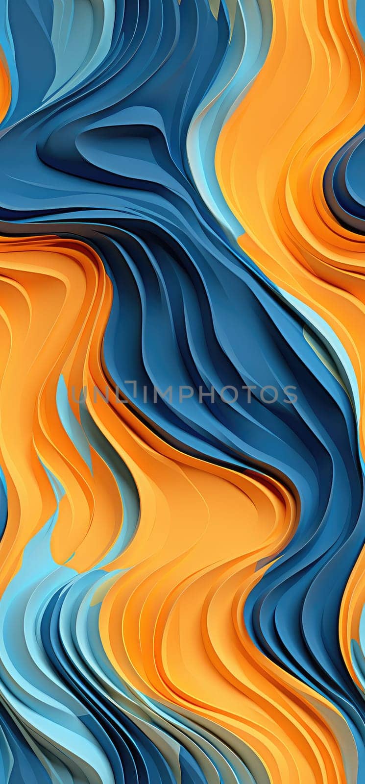 Abstract waves of orange, yellow, and blue waves bold graphic illustration - Generative AI. by simakovavector
