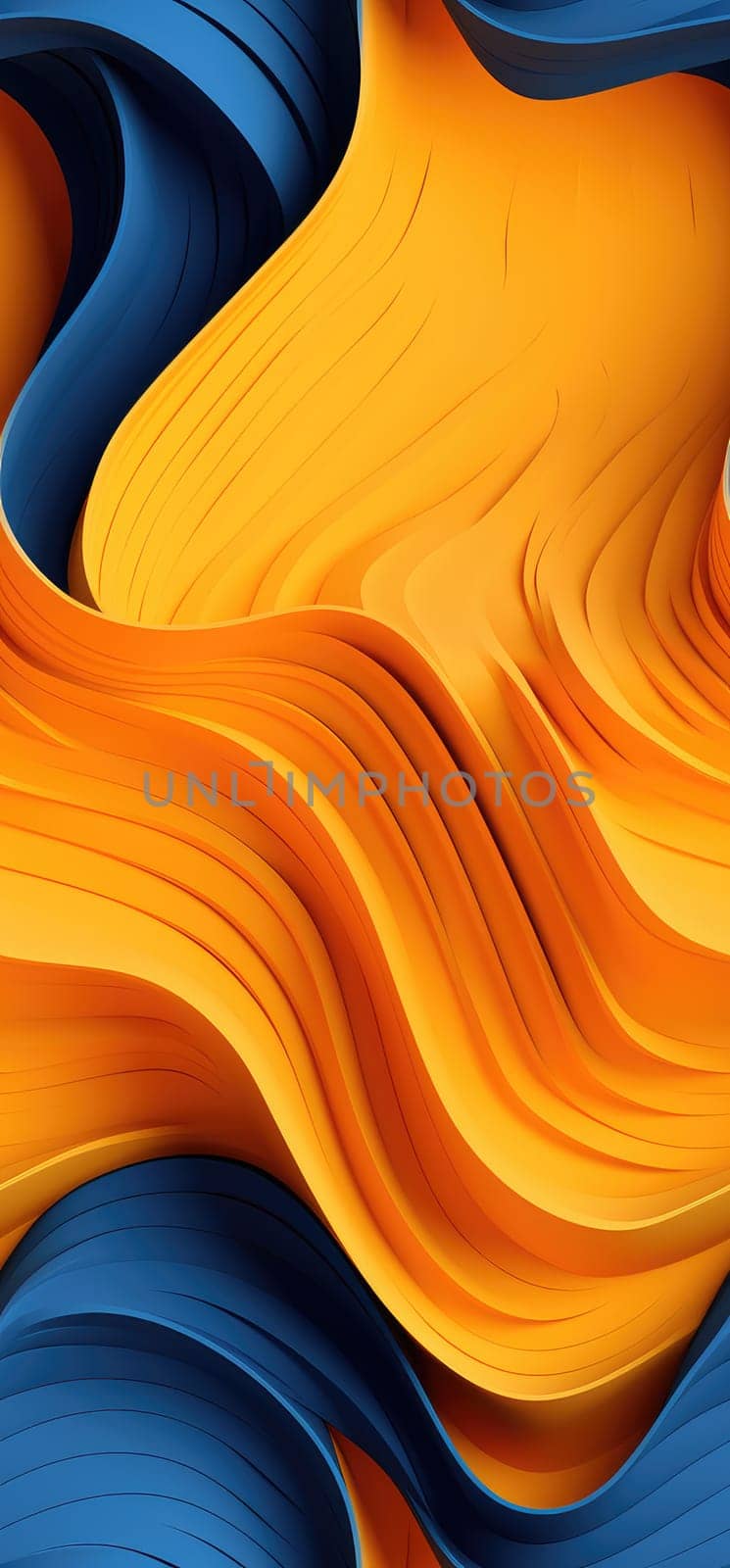 Abstract waves of orange, yellow, and blue waves bold graphic illustration - Generative AI. Deep, multicolor, wallpaper, waves, orange.