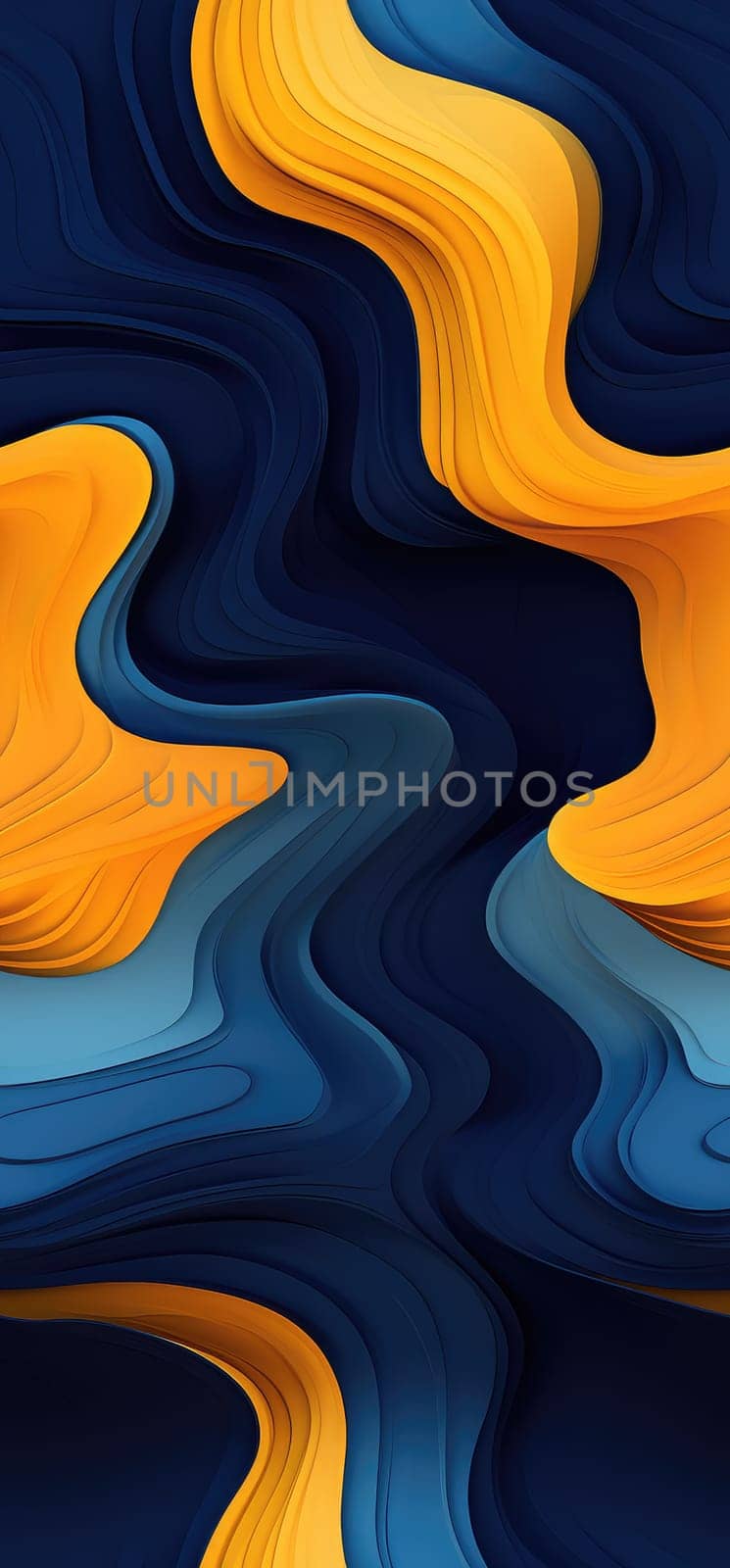 An abstract dreamscape of orange, yellow, and blue waves bold graphic illustration - Generative AI. by simakovavector