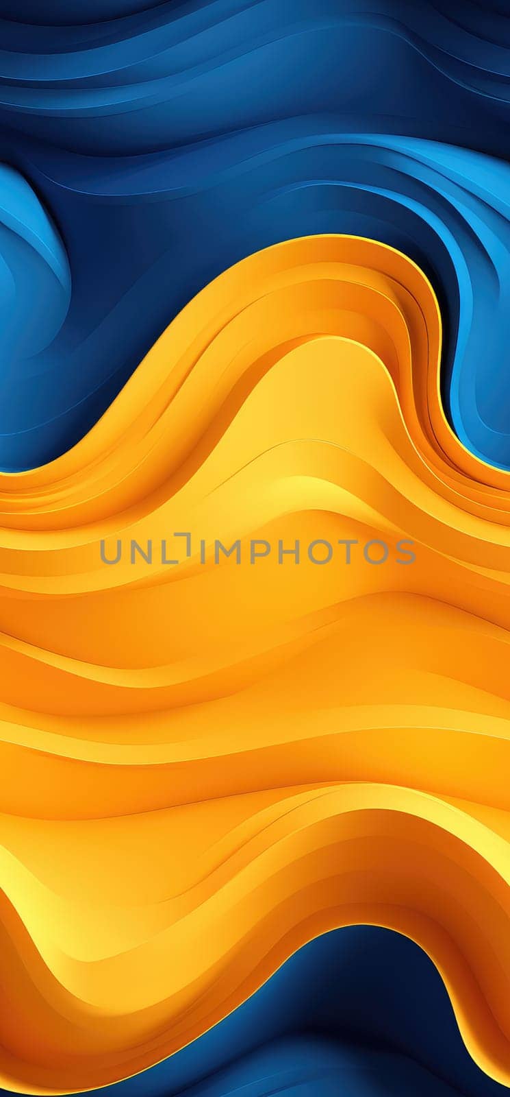 An abstract dreamscape of orange, yellow, and blue waves bold graphic illustration - Generative AI. by simakovavector