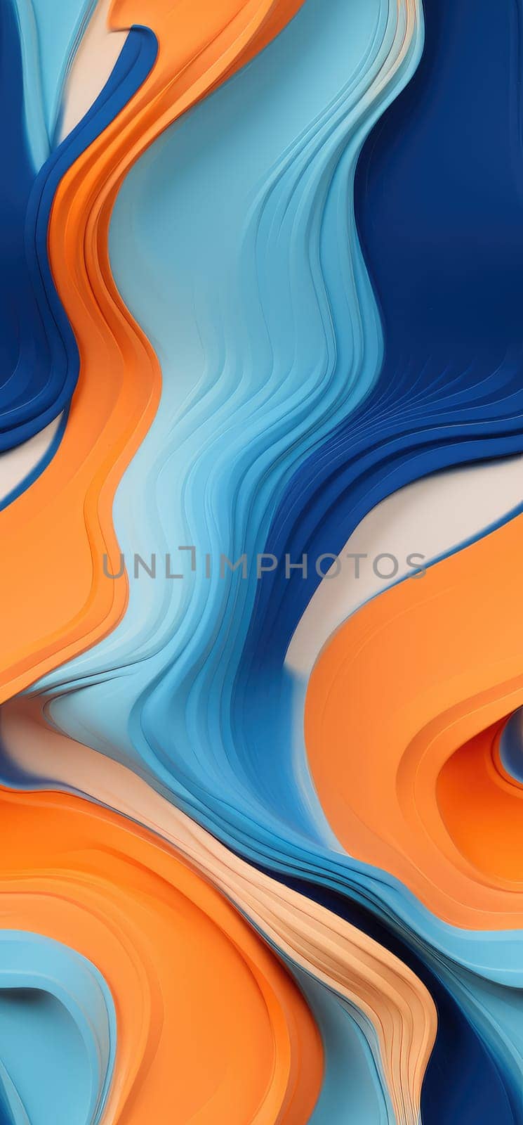An abstract ocean of orange, yellow, and blue waves bold graphic illustration - Generative AI. by simakovavector