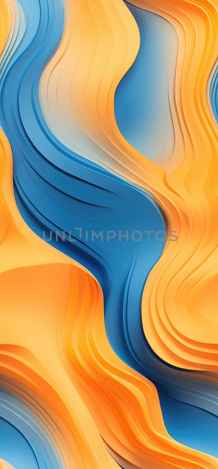 Electric orange, yellow, and blue waves bold graphic illustration - Generative AI. Illustrative, multicolor, waves, wallpapers, blue.