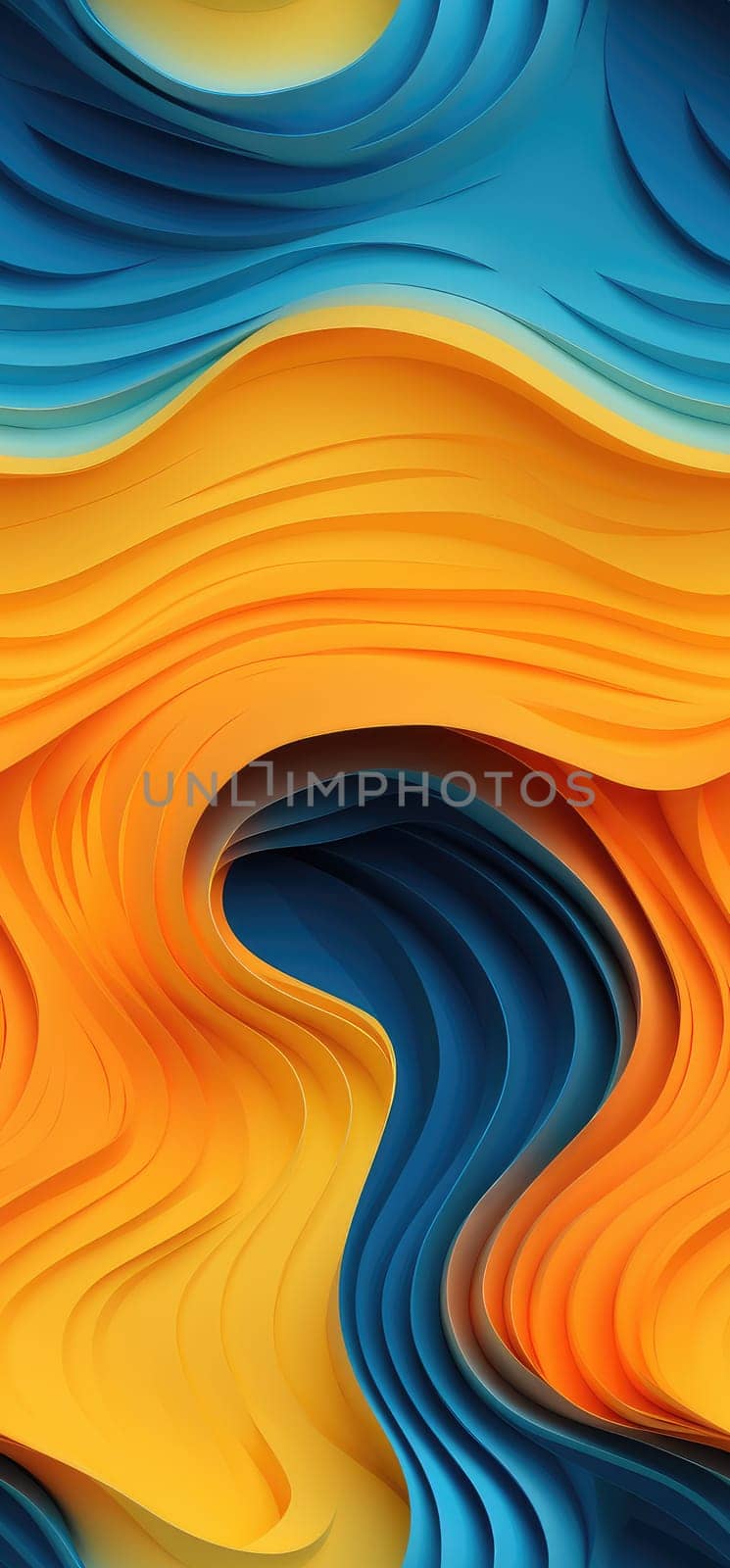 Electric orange, yellow, and blue waves bold graphic illustration - Generative AI. by simakovavector