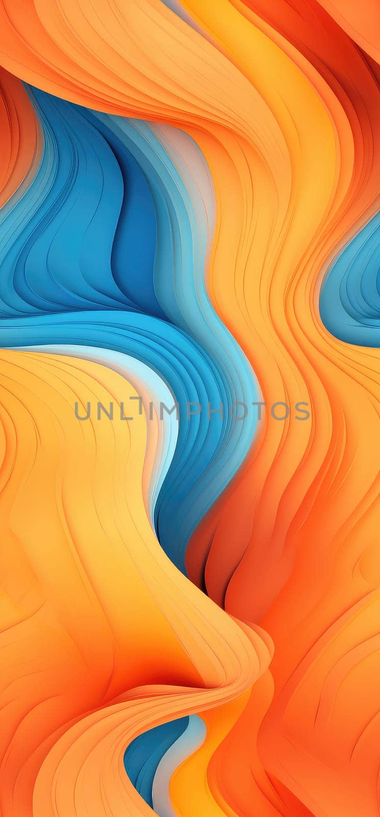 Energetic orange, yellow, and blue waves bold graphic illustration - Generative AI. by simakovavector