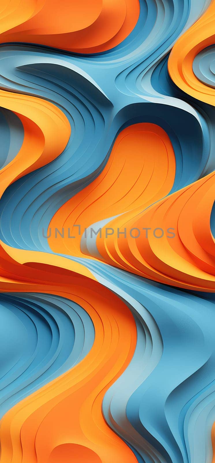 Energetic orange, yellow, and blue waves bold graphic illustration - Generative AI. by simakovavector