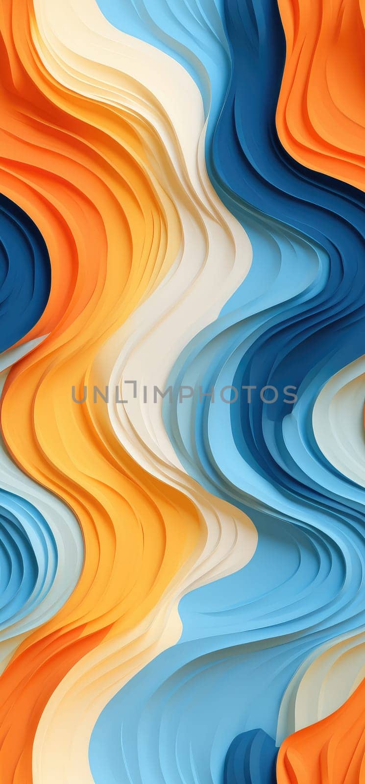 Abstract waves of orange, yellow, and blue waves bold graphic illustration - Generative AI. by simakovavector