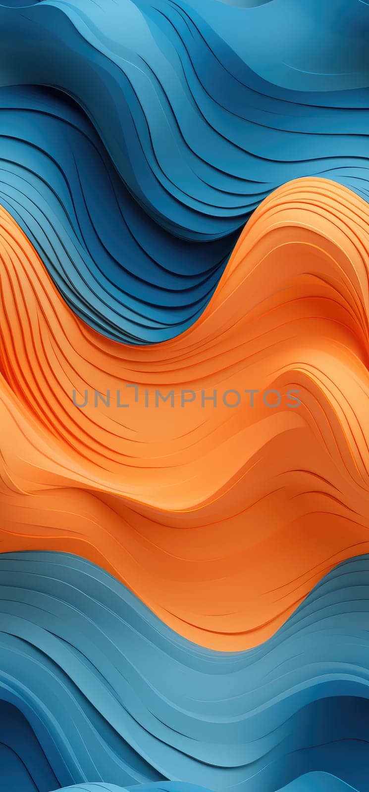 Radiant waves of orange, yellow, and blue waves bold graphic illustration - Generative AI. by simakovavector