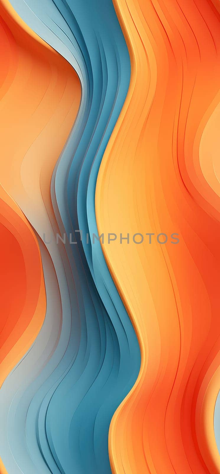 Radiant waves of orange, yellow, and blue waves bold graphic illustration - Generative AI. by simakovavector